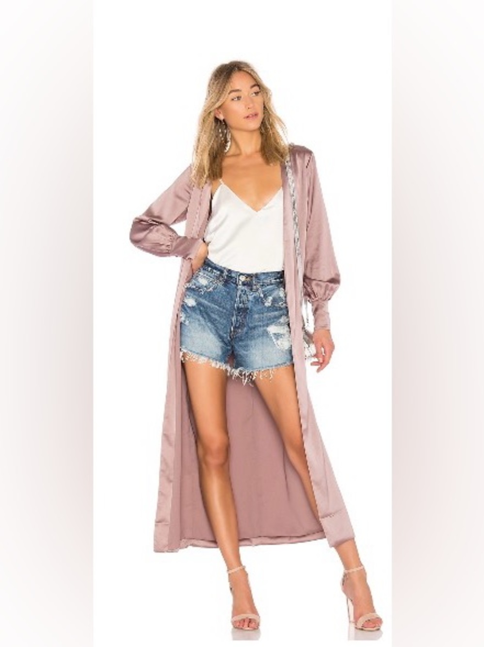 Tularosa X Revolve Jay Duster Mauve Satin Long Kimono Size medium